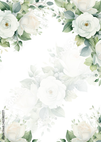 watercolor flowers. floral illustration, Leaf and buds. Botanic composition for wedding or greeting card. Border, branch of flowers - abstraction roses