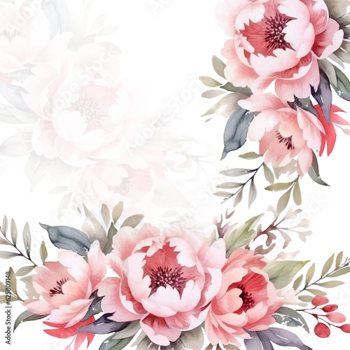 watercolor flowers. floral illustration, Leaf and buds. Botanic composition for wedding or greeting card. Border, branch of flowers - abstraction roses