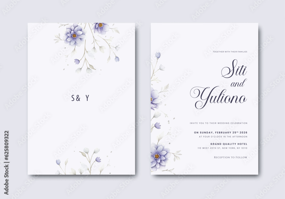 wedding invitation template with flower watercolor premium vector	