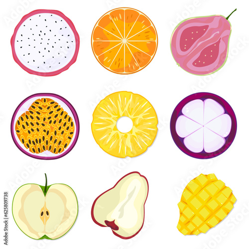 Fototapeta Naklejka Na Ścianę i Meble -  Vector illustration set of colorful fruits and vegetables white background.