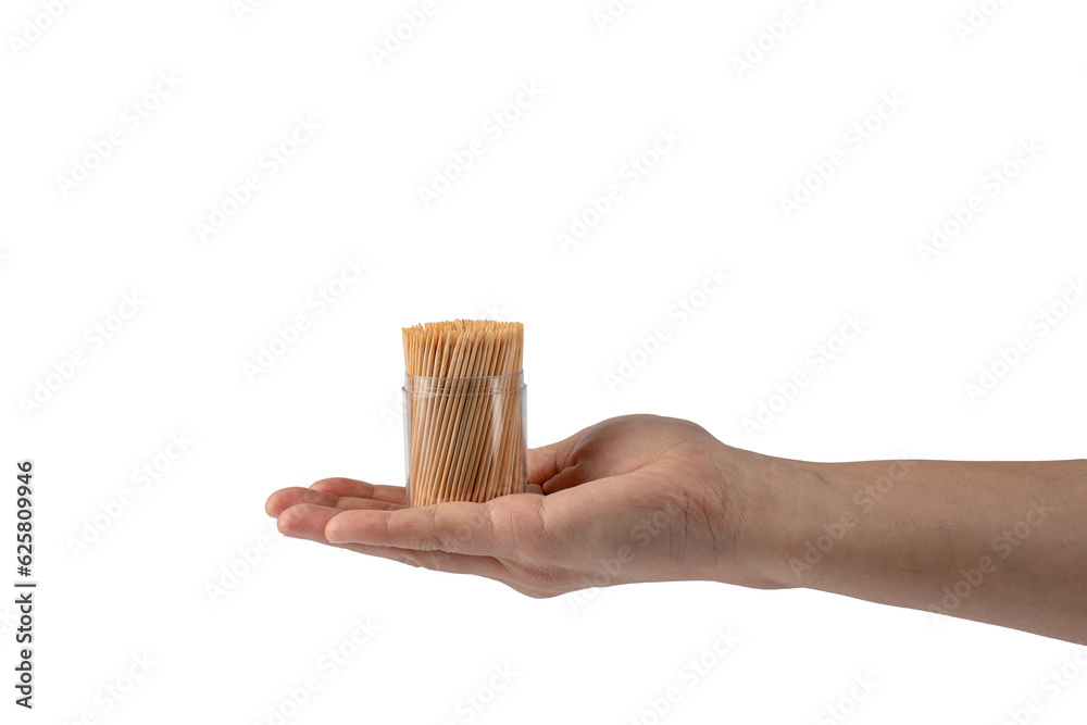 Hand with a toothpick isolated on transparent background - obrazy, fototapety, plakaty 