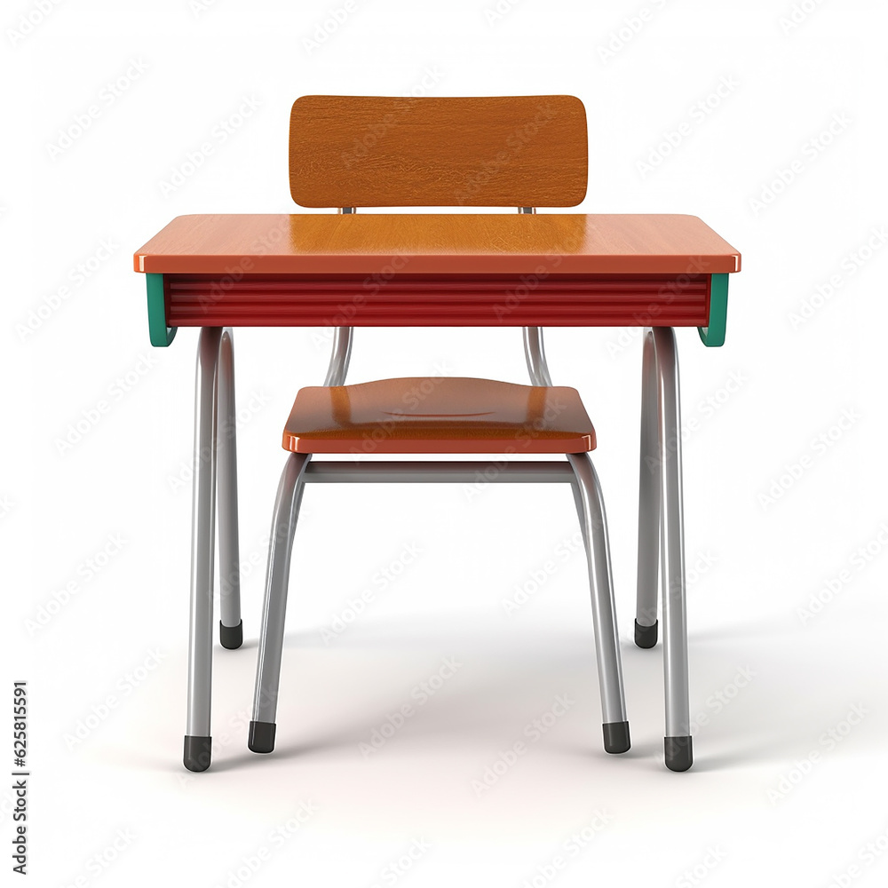 brown school desk and chair icon 3d rendering on white isolated background brown school desk and chair icon 3d rendering on white isolated background