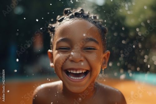 portrait of a cheerful child in the pool, children swim and play in the water, happiness and summer. generative ai © inna717