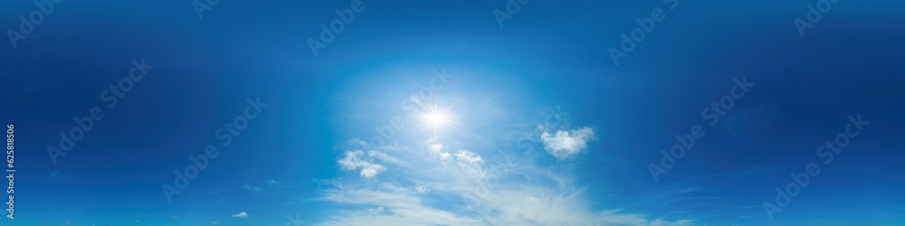 blue sky panorama with puffy clouds, for compositing in 3D graphics and aerial spherical panoramas as a sky dome