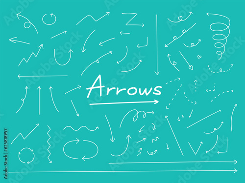 白の手描き風のシンプルな矢印イラストセット