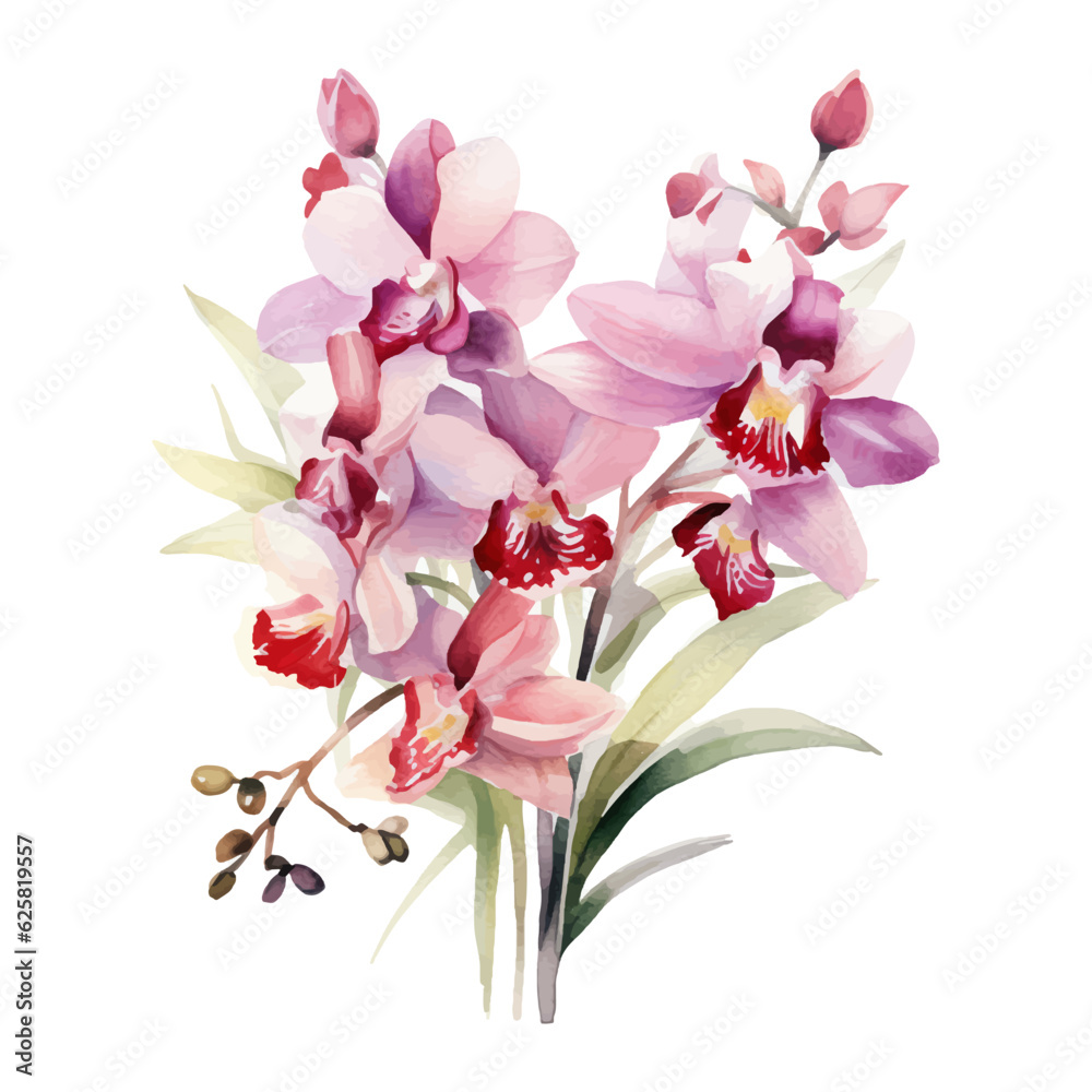 Fototapeta premium orchid flower set watercolor vector illustration.isolated white background. wedding invitation, print, sublimation, mug, tshirt, tumbler