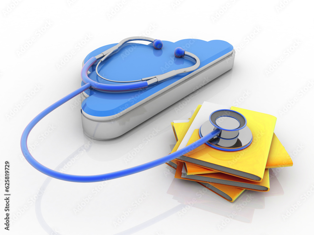 3d rendering folder with cloud connected stethoscope 3d rendering folder with cloud connected stethoscope