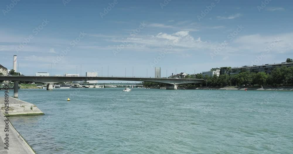 Swiss. Basel City along St. Johann Rhine way .View of the Three Roses Bridge. (Dreirosenbrücke) and Johanniter Bridge (Johanniterbrücke) Swiss. Basel City along St. Johann Rhine way .View of the Three Roses Bridge. (Dreirosenbrücke) and Johanniter Bridge (Johanniterbrücke)