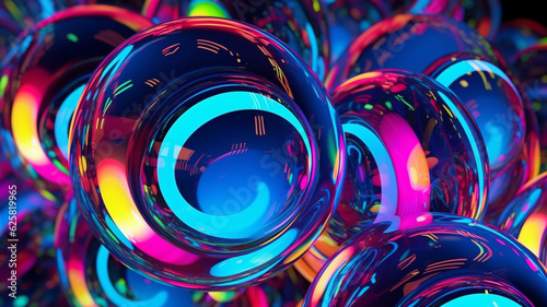 Billes et boules de verres avec couleurs vives et reflets irisés - Générative IA photo