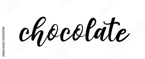 Chocolate. Vector font logo. Design word poster, flyer, banner, menu cafe. Hand drawn calligraphy text. Typography chocolate logo. Signboard icon chocolate. Black and white illustration.