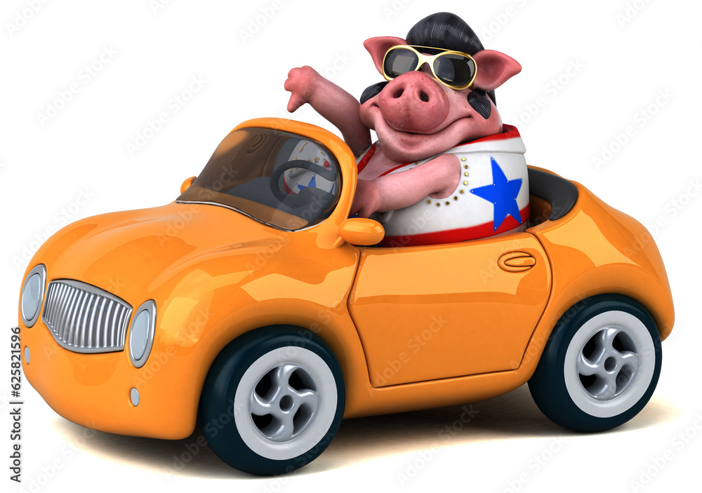Fun 3D cartoon illustration of a pig rocker Fun 3D cartoon illustration of a pig rocker