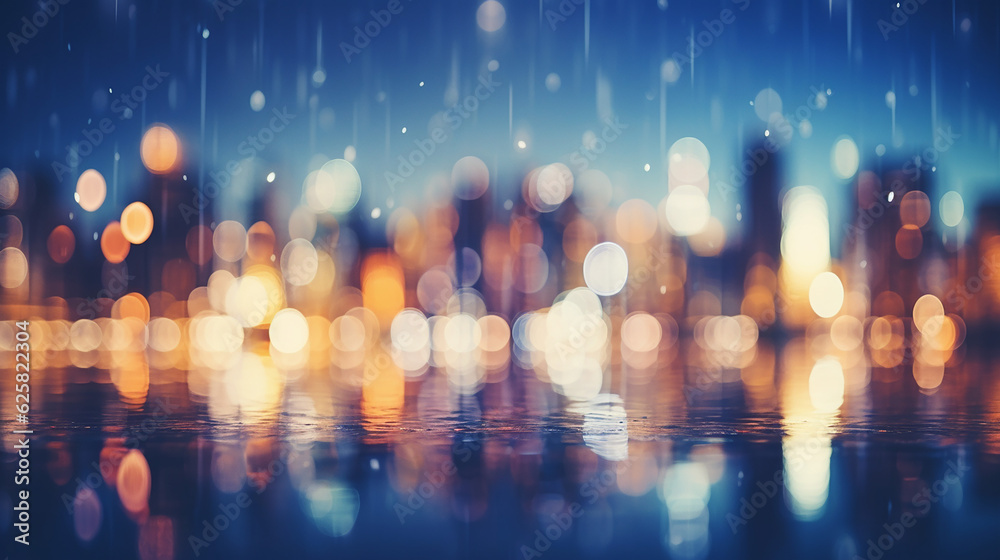 bokeh city lights blurred background effect and reflection on lake