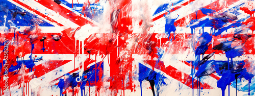 creative wallpaper with the shapes and colors of the British flag drawn in watercolor, banner made with Generative AI