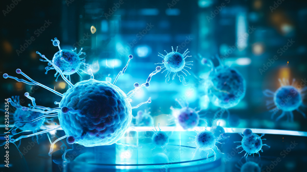 a scientific laboratory, with researchers in white lab coats conducting experiments on ovarian cancer cells a scientific laboratory, with researchers in white lab coats conducting experiments on ovarian cancer cells