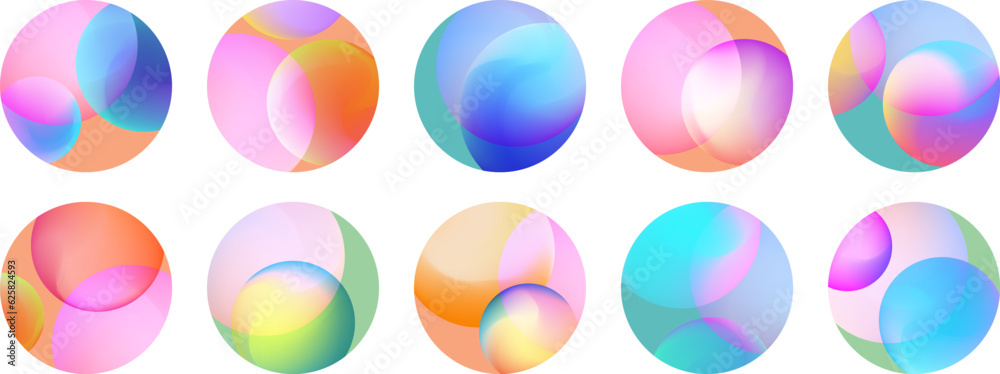 Trendy set of round background with vivid gradient shapes. Beautiful modern fluid multicolor backdrops