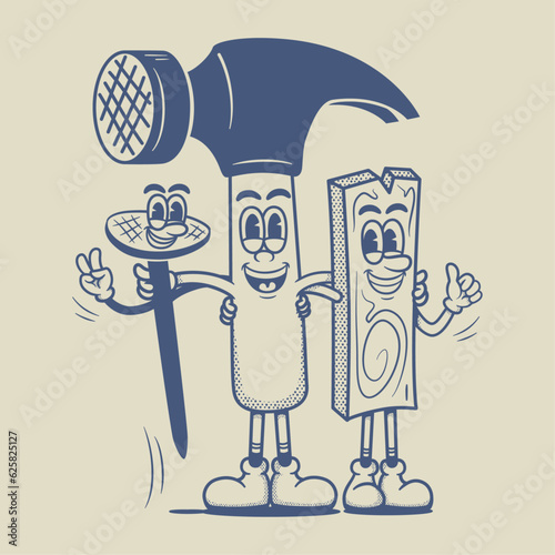 Vintage retro mascot Hammer Character