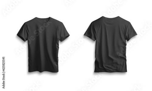 Isolated black t-shirt with shadow Mockup. Template of jersey on white .3d rendering
