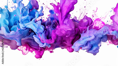 Colorful acrylic paint color in water isolated on white, multicolor ink drop sputter splashing underwater, smoke, wave, creativity, fashion, beauty, abstract background. Generative AI
