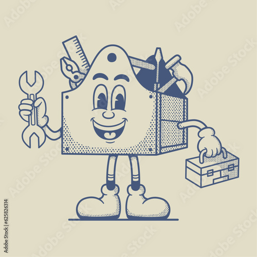 Vintage retro mascot Wooden Tool Box Character