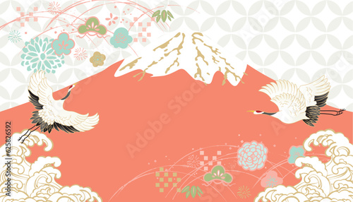 鶴のいる美しい和柄イラスト