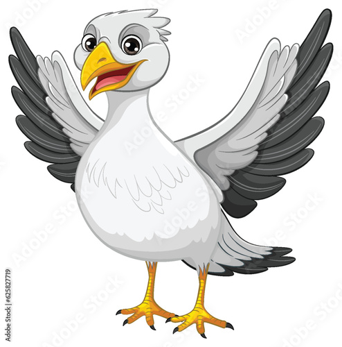 A vector cartoon illustration of a seagull bird spreading its wings isolated on a white background © brgfx