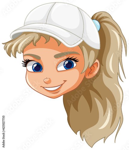 Cute girl wearing hat face ponytail hair