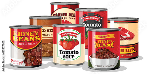 Set of canned food isolated