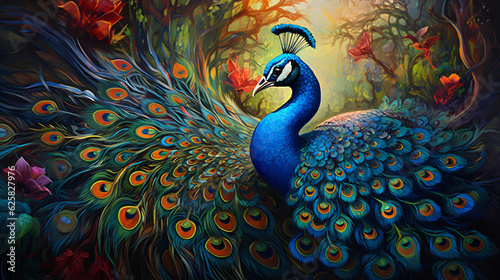 Peacock with feathers