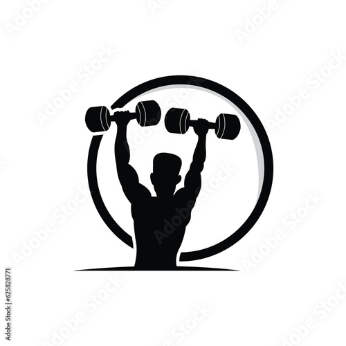 Gym Logo, Fitness Health Vector, Muscle Workout Silhouette Design, Fitness Club