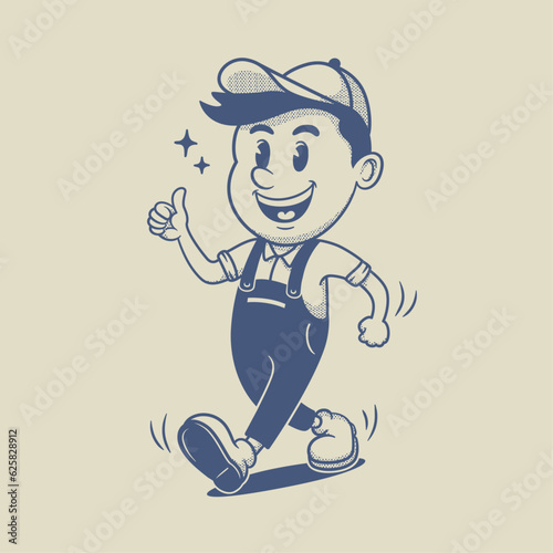Vintage retro mascot Worker Guy Character
