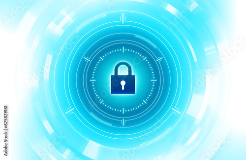 プライバシーを守る青い鍵、ログイン時のサイバーセキュリティのコンセプト背景イメージ画像