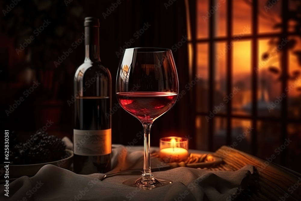 glass of wine on top of a candlelit table