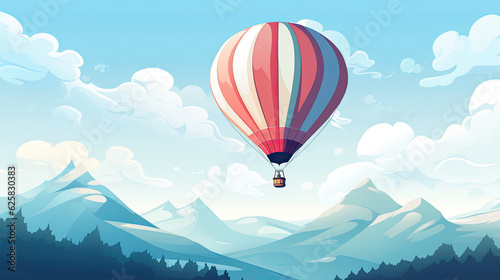 Air balloon blue sky background flat illustration