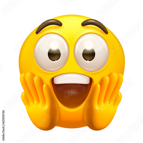 Admired emoji. Surprised emoticon, amazed and astonished person grabbing face in surprise vector illustration