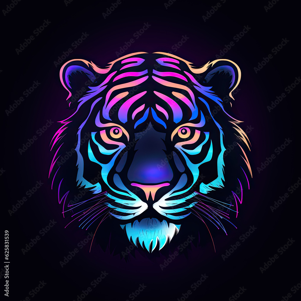 Neon light logo design of tiger