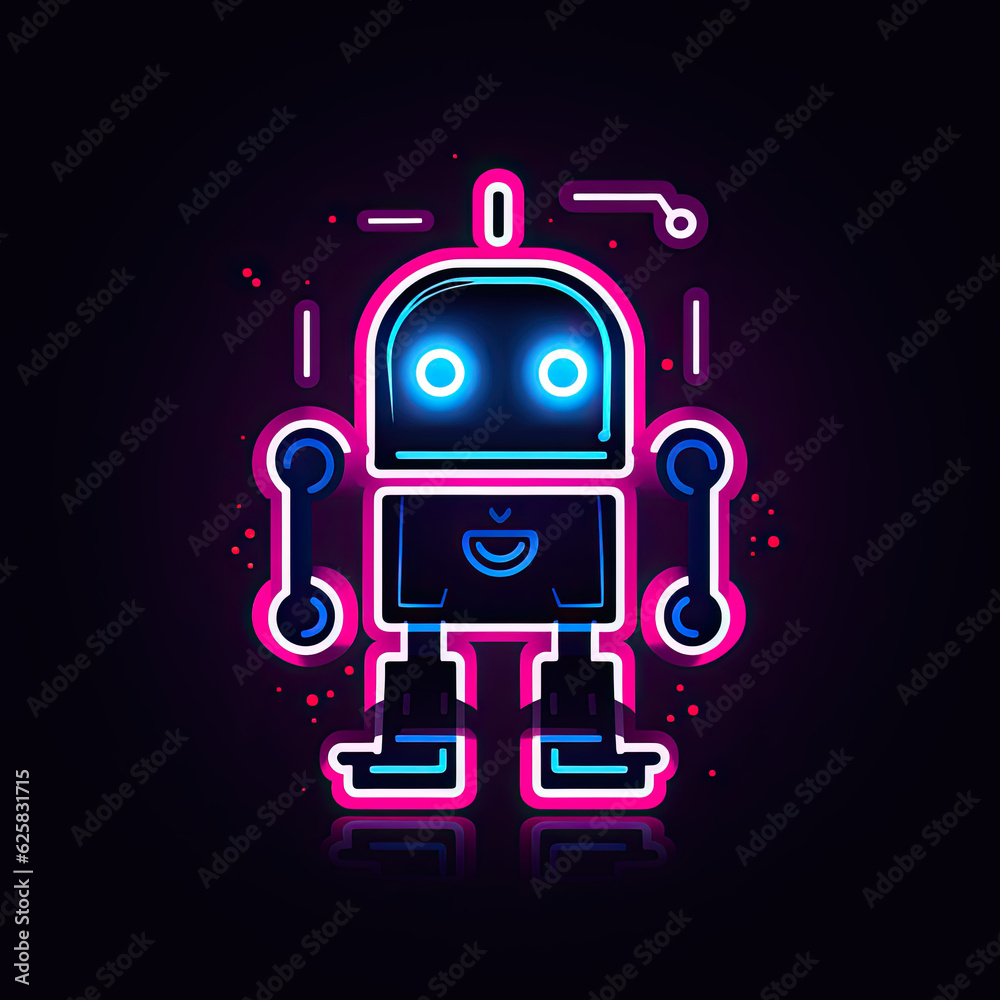 Neon light logo design of robot Neon light logo design of robot