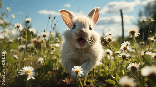 Cute bunny in the field. Generative Ai photo