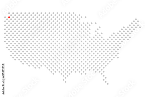 Seattle in den USA: Amerikakarte aus grauen Punkten mit roter Markierung