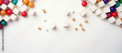 Photo of colorful candies scattered on a white surface with plenty of copy space with copy space