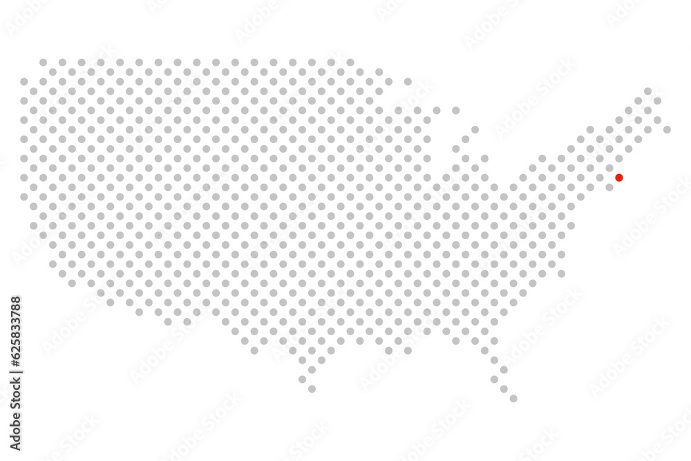 Boston in den USA: Amerikakarte aus grauen Punkten mit roter Markierung