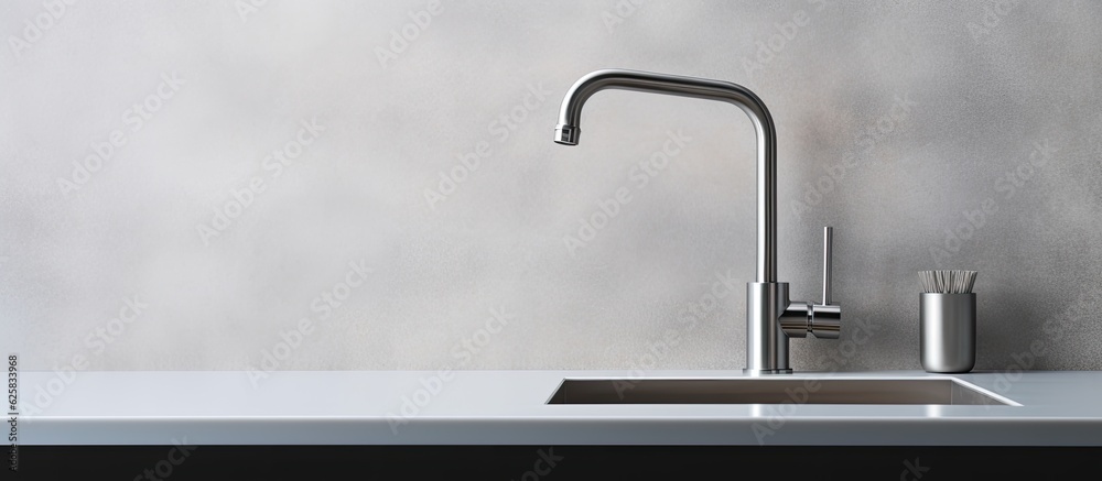 Photo of a modern kitchen sink with a sleek faucet with copy space