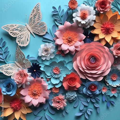 3D Flowers with Butterflies 
