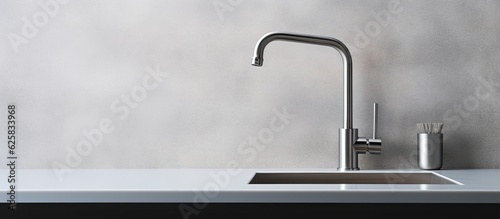 Photo of a modern kitchen sink with a sleek faucet with copy space photo