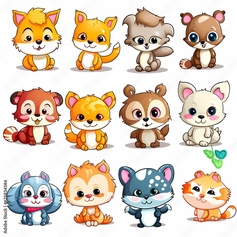 Set of animals, generative AI Set of animals, generative AI
