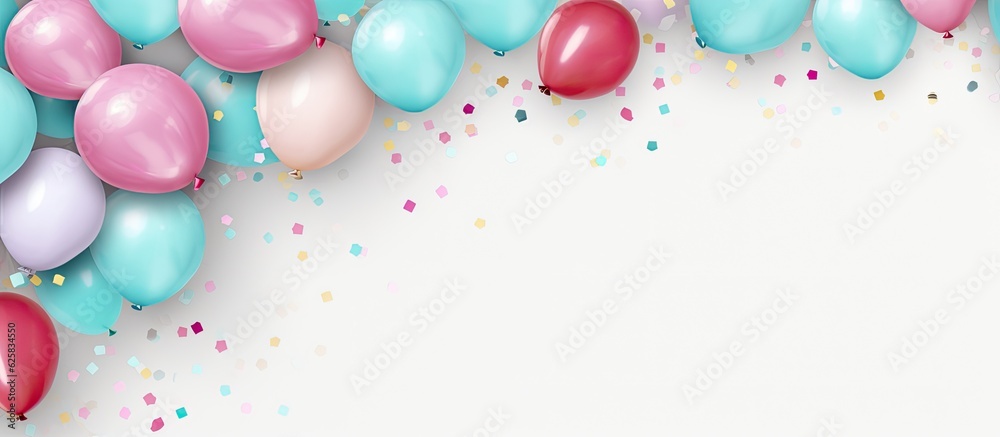Photo of a colorful bunch of balloons with confetti decoration with copy space Photo of a colorful bunch of balloons with confetti decoration with copy space