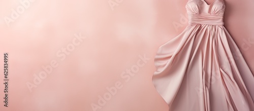 Photo of a pink dress hanging on a pink wall with ample copy space with copy space