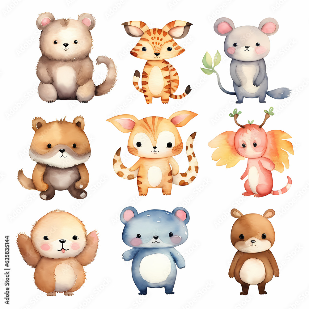 Set of animals, generative AI Set of animals, generative AI