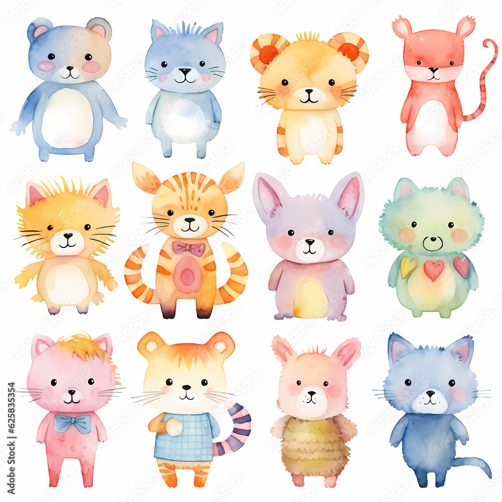 Fototapeta premium Set of animals, generative AI 