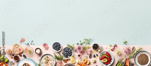 Photo of a table filled with a variety of deliciously plated dishes with copy space