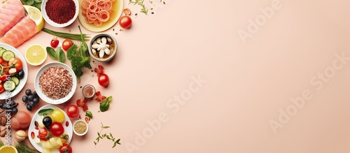 Photo of a table filled with a variety of delicious food options with copy space